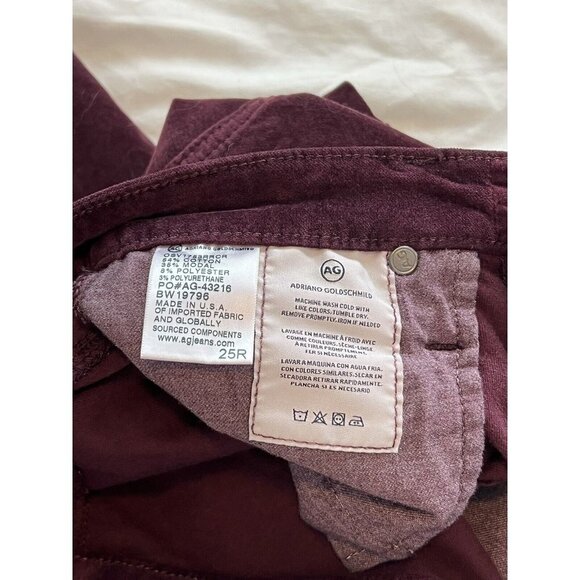 Adriano Goldschmeid The Isabelle High Rise Straight Crop Burgundy Velvet Size 25 - Picture 12 of 13